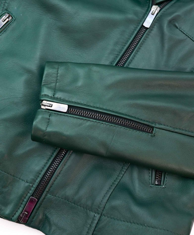Grüne biker lederjacke naturleder mit...