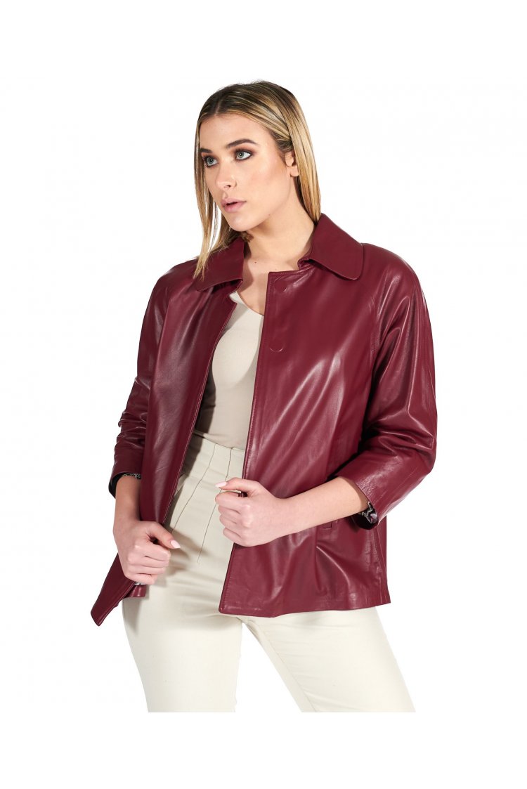 burgunder lederjacke mit...