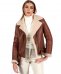 Montone shearling cuoio con cintura e cerniera trasversale