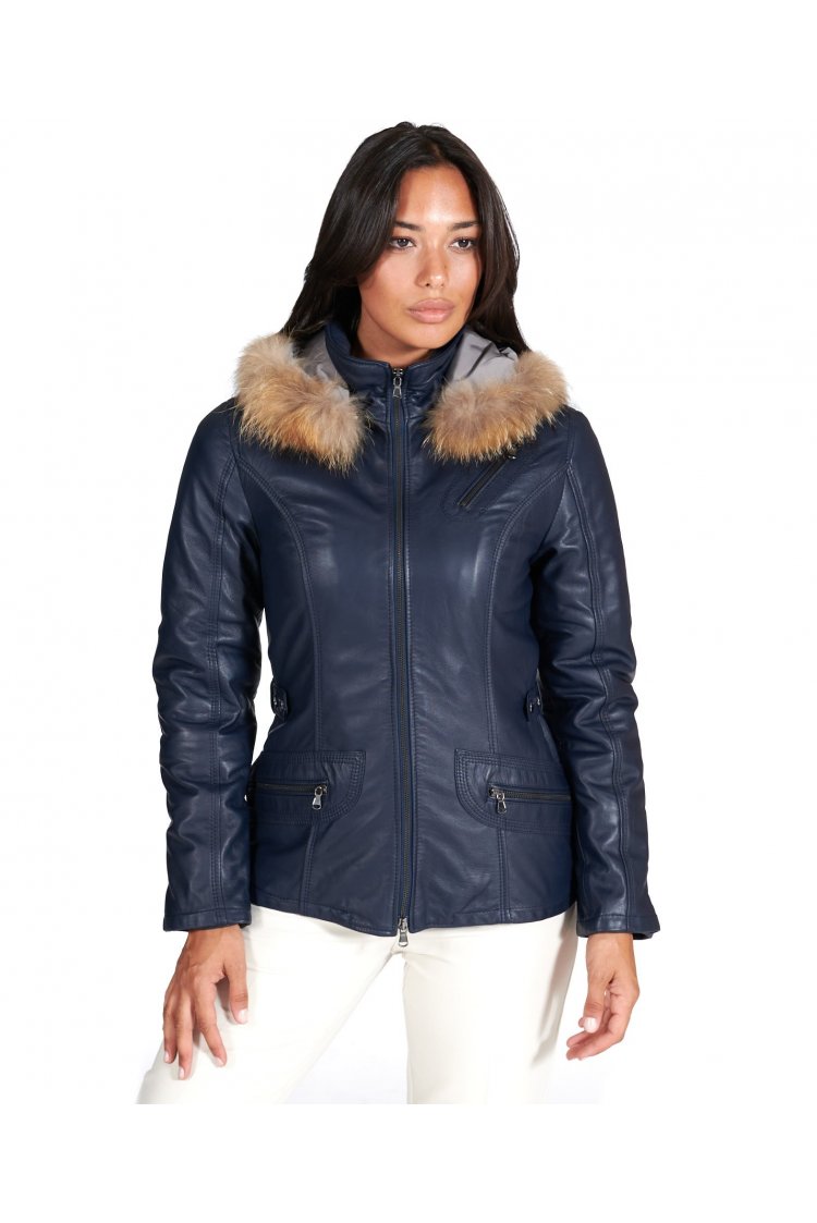 Blaue nappa-lammleder-parka...