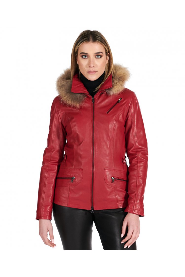 Rote nappaleder-parka mit...