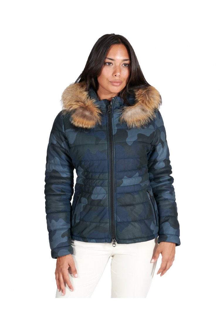 Militär blaue daunenjacke mit kapuze nappaleder