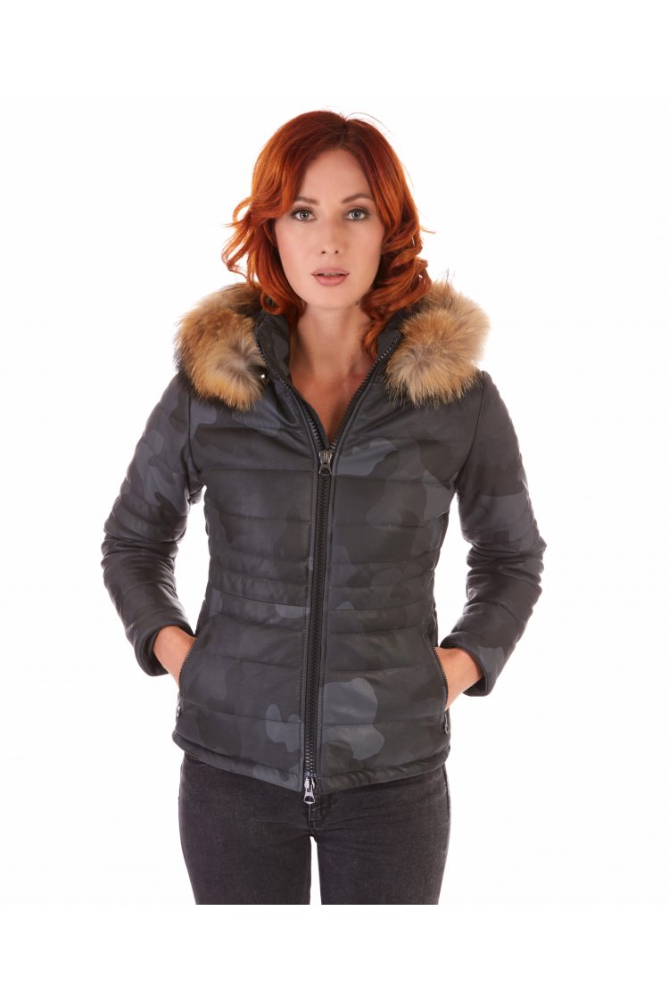 Militär daunenjacke mit kapuze nappaleder