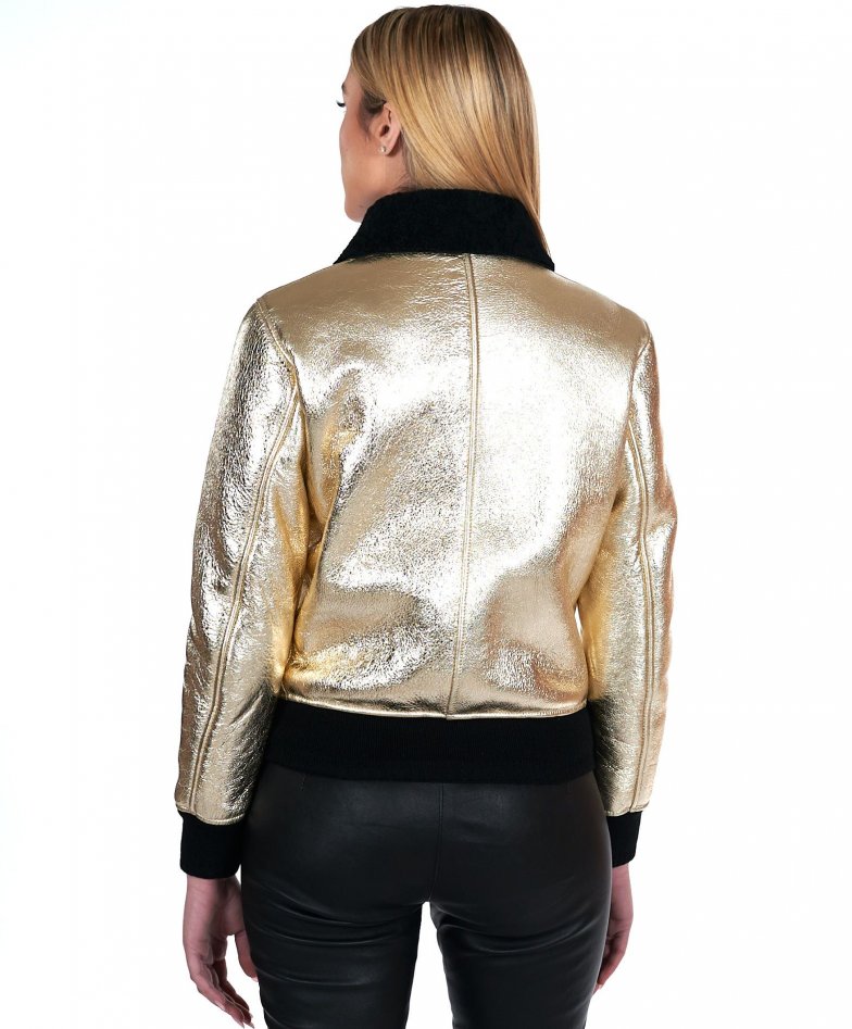 Goldlaminiertes Schaffell bomberjacke...