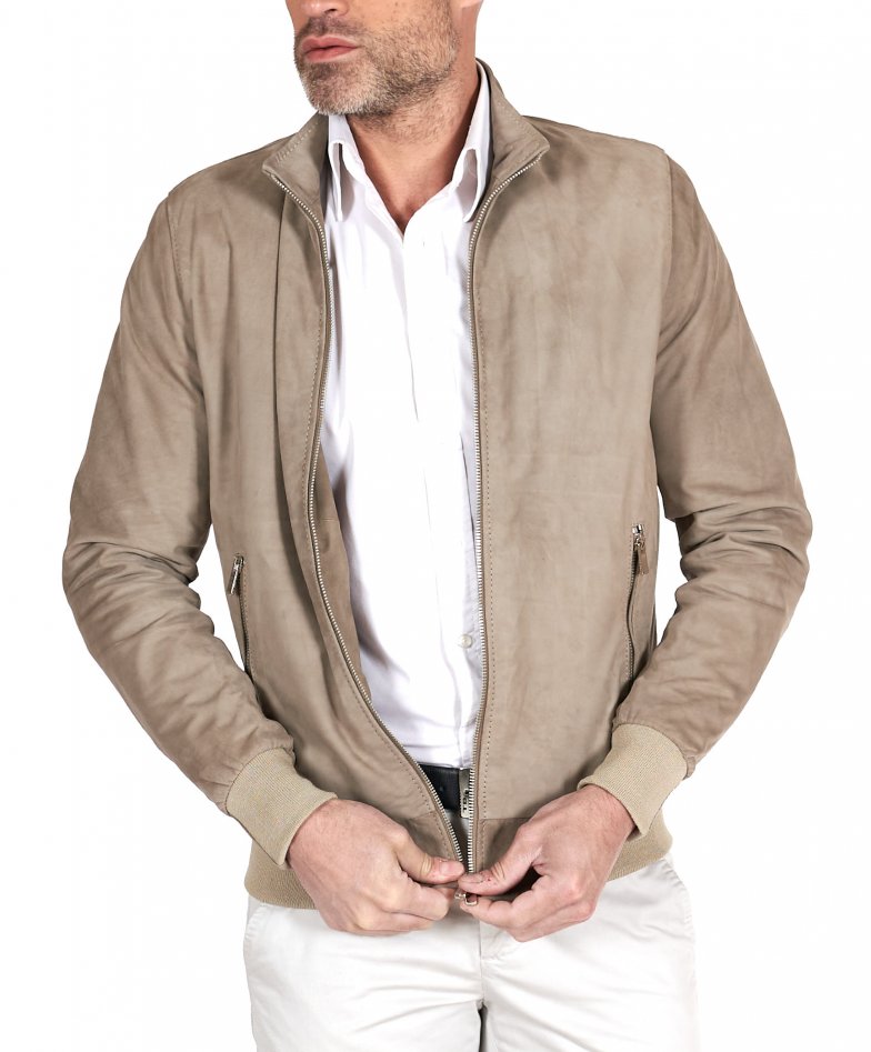 Sandfarbene Bomberjacke aus Wildleder...