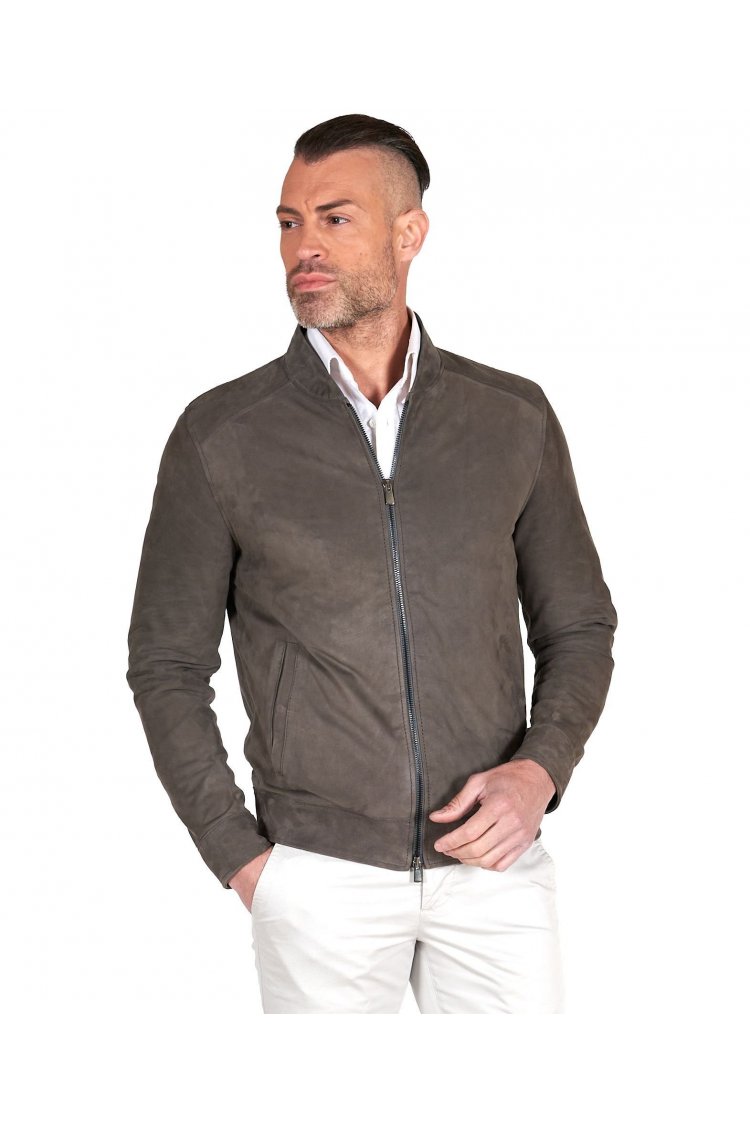 Dunkel graue bikerjacke aus...