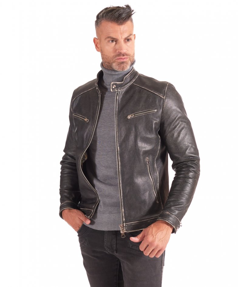 Schwarze  lederjacke bikerjacke...