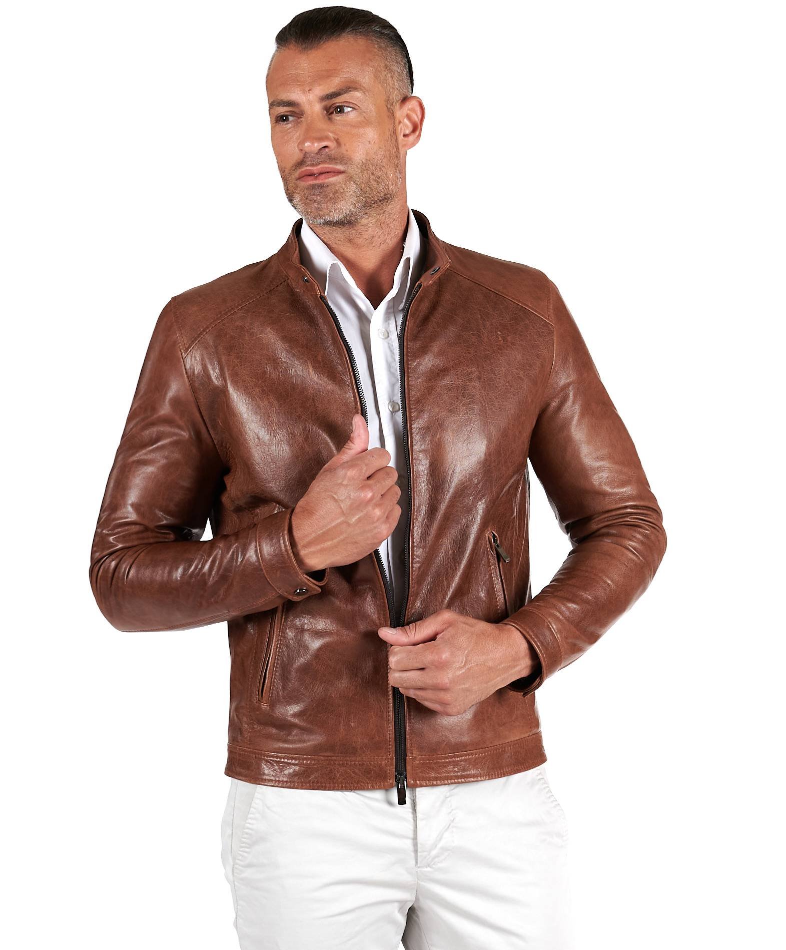 Herren lederjacke | motorrad Ted lederjacke D\'Arienzo cognac vintage