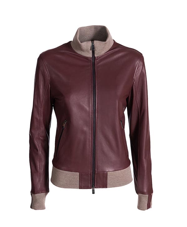 Bomber pelle donna bordeaux